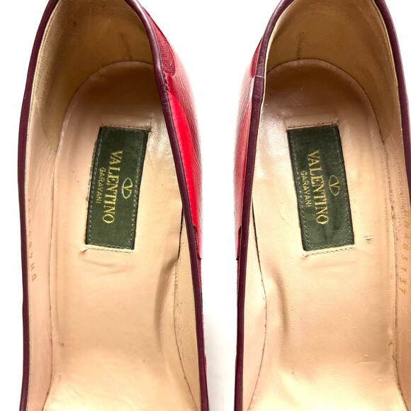 VALENTINO Patchwork Camo Pointed Toe Pump size EU 37 US 7 Wine Camo Print Heels - Picture 8 of 14